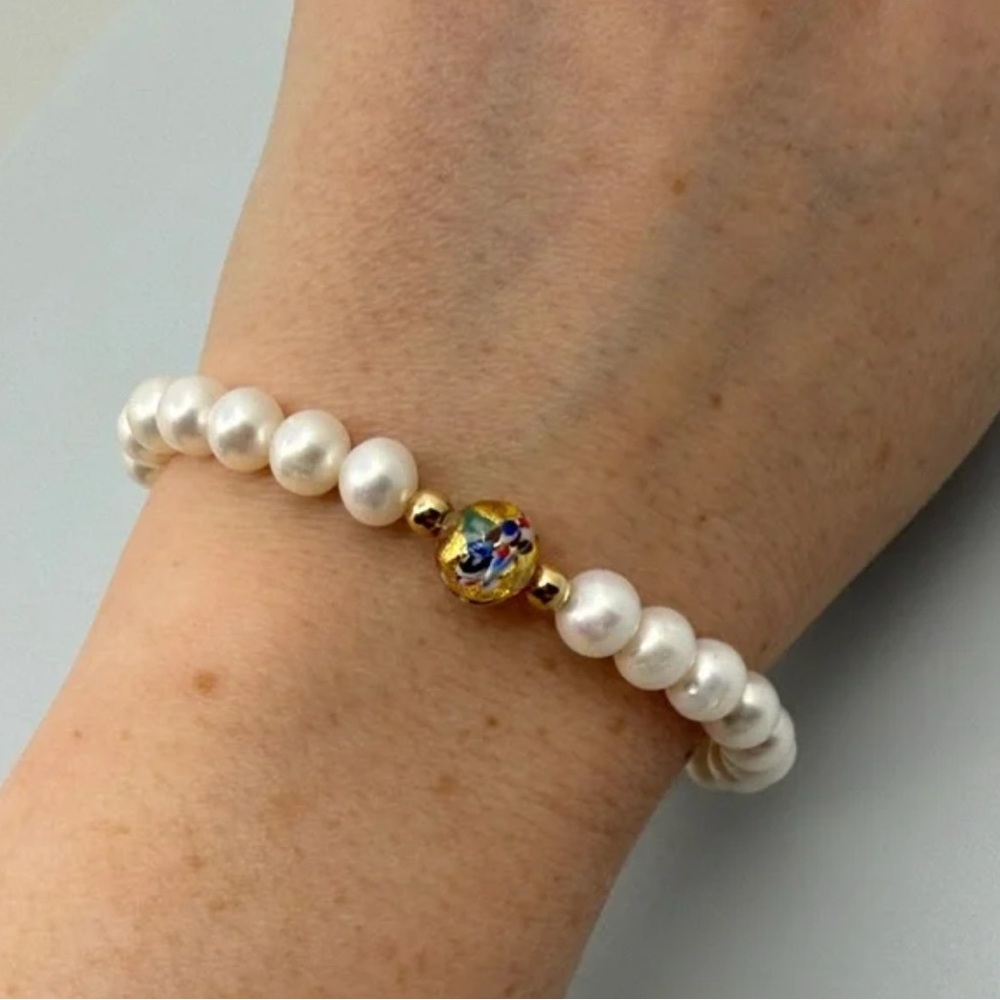 14k gold Murano Glass Real Pearls Made in Italy Bracelet